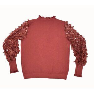 Sioni Milano XL Ruffle Neck Sweater With Sheer Lace Petal Sleeves In Rust